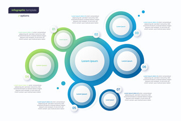 Abstract vector gradient minimalistic infographic template composed of 7 circles