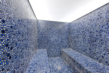 Blue hammam with shower water for relax time - obrazy, fototapety, plakaty