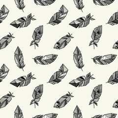 Vector seamless pattern with geometric feathers. Background with feathers in geometric style