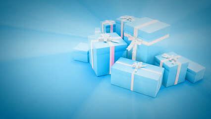 nice blue holiday group of presents - object 3D rendering