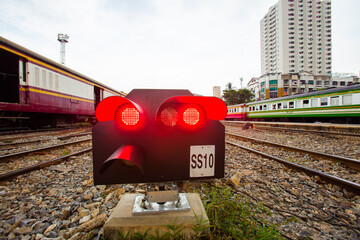 Signal lights installed in the train station area