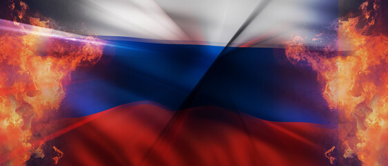 flag of Russia abstract dark red and fire and flames background 3d-illustration