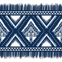 White Diamond on Indigo Blue. Geometric ethnic oriental pattern traditional Design for background,carpet,wallpaper,clothing,wrapping,Batik,fabric, illustration embroidery style - 491019083