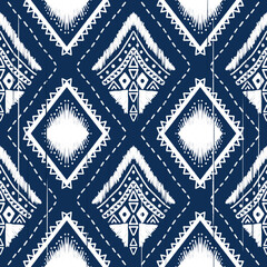 White Diamond on Indigo Blue. Geometric ethnic oriental pattern traditional Design for background,carpet,wallpaper,clothing,wrapping,Batik,fabric, illustration embroidery style - 491019084