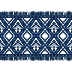 White Diamond on Indigo Blue. Geometric ethnic oriental pattern traditional Design for background,carpet,wallpaper,clothing,wrapping,Batik,fabric, illustration embroidery style - 491019085