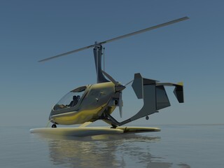modelo 3D de hidroplano sobre fondo marítimo