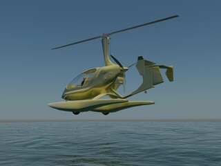 modelo 3D de hidroplano sobre fondo marítimo