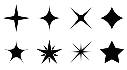 Sparkle stars vector icons set, glare light effect for glam shine