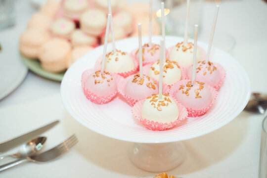 elicious and mouth watering lollypop pastry arranged in dish. 