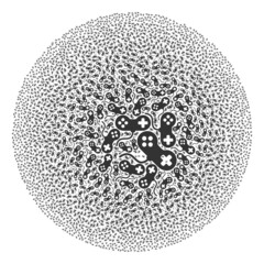 Playing console symbols are organized into bubble collection. Playing console icon bubble composition. Abstraction spheric cluster collage is organized from playing console symbols.
