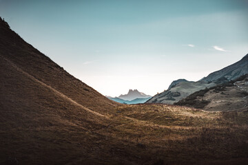 Höfats Mountain in the far distance. Nature landscape