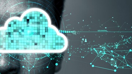 Conceptual cloud computing and data storage technology for future innovation . 3D render computer...