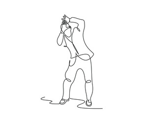 scared worried businessman trying to protect himself by raising his hands up