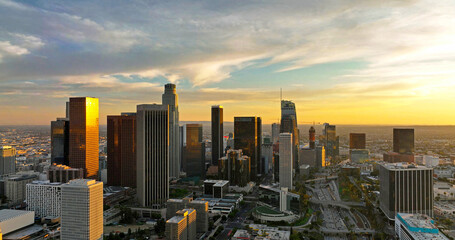 Los angeles aerial view with drone. Los Angeles Downtown Cinematic Drone of Top Aerial View.
