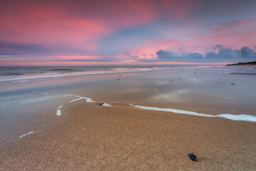 Beautiful beach of the Baltic Sea at sunset in Kuznica, Hel Peninsula. Poland