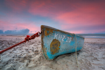 Beautiful beach of the Baltic Sea at sunset in Kuznica, Hel Peninsula. Poland
