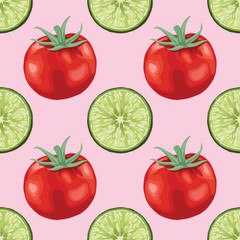 red tomato and fruits seamless pattern design