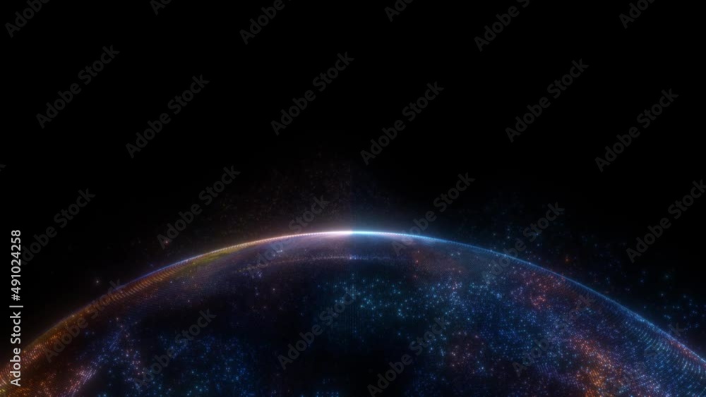 Poster glowing sphere with a map of the world from particles