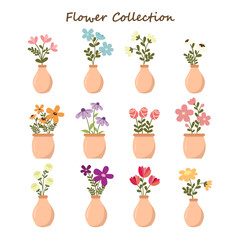 Spring Flower Collection Vector Illustration with pot