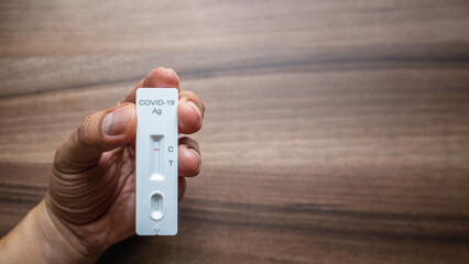 Self test ATK at home. Covid-19 negative test result with SARS CoV-2 Rapid antigen test kit.
