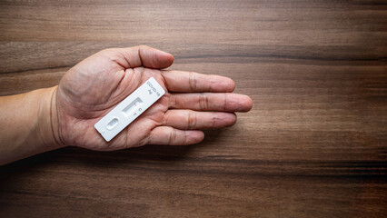 Self test ATK at home. Covid-19 negative test result with SARS CoV-2 Rapid antigen test kit.