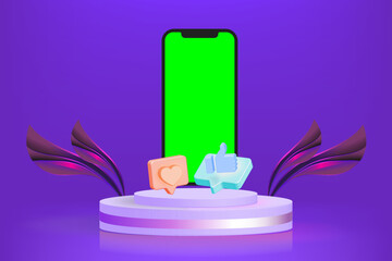 3D Mock-Up with 3D Icons And Mobile