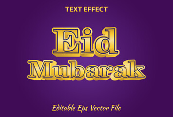eid mubarak text effect editable purple and gold color.