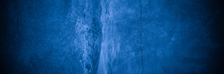 Old wall pattern texture cement blue dark abstract  blue color design are light with black gradient background.