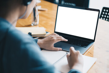 E-learning ,online ,education and internet social distancing protect from COVID-19 viruses concept. Asian woman student video conference e-learning with teacher on laptop computer at home.