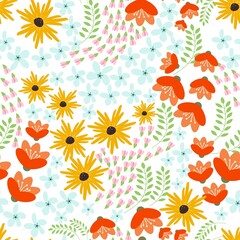 Seamless pattern with plants, flowers and leaves