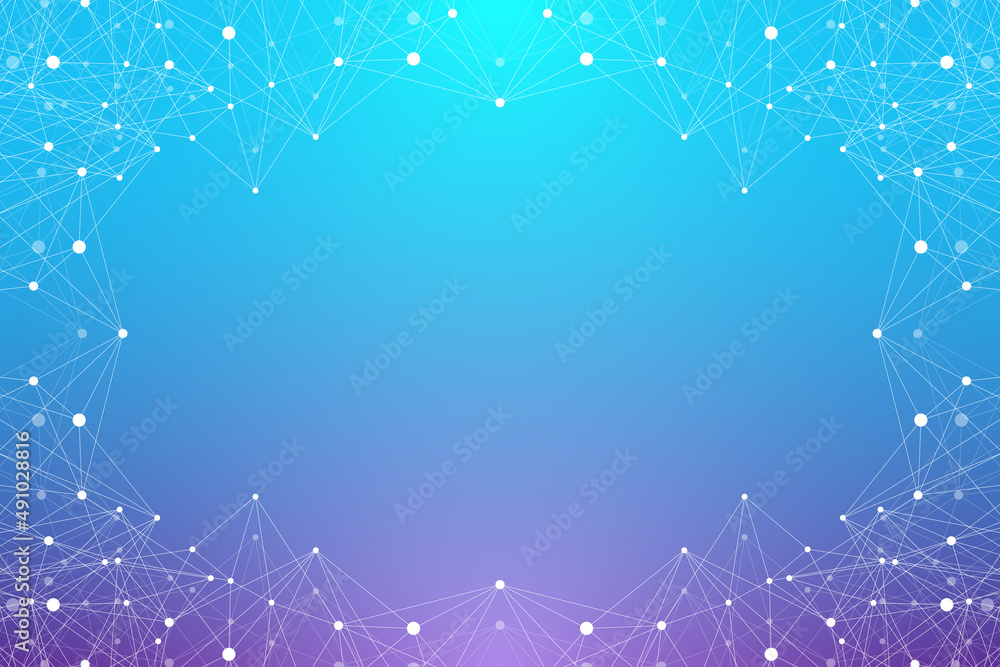 Poster Big data visualization. Geometric abstract background visual information complexity. Futuristic infographics design. Technology background with connected line and dots, wave flow illustration