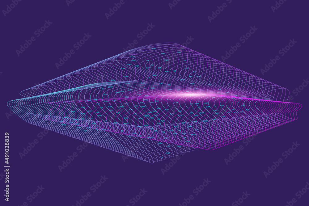 Aufkleber Quantum computer technology concept. Deep learning artificial intelligence. Big data algorithms visualization for business, science, technology. Waves flow, illustration.