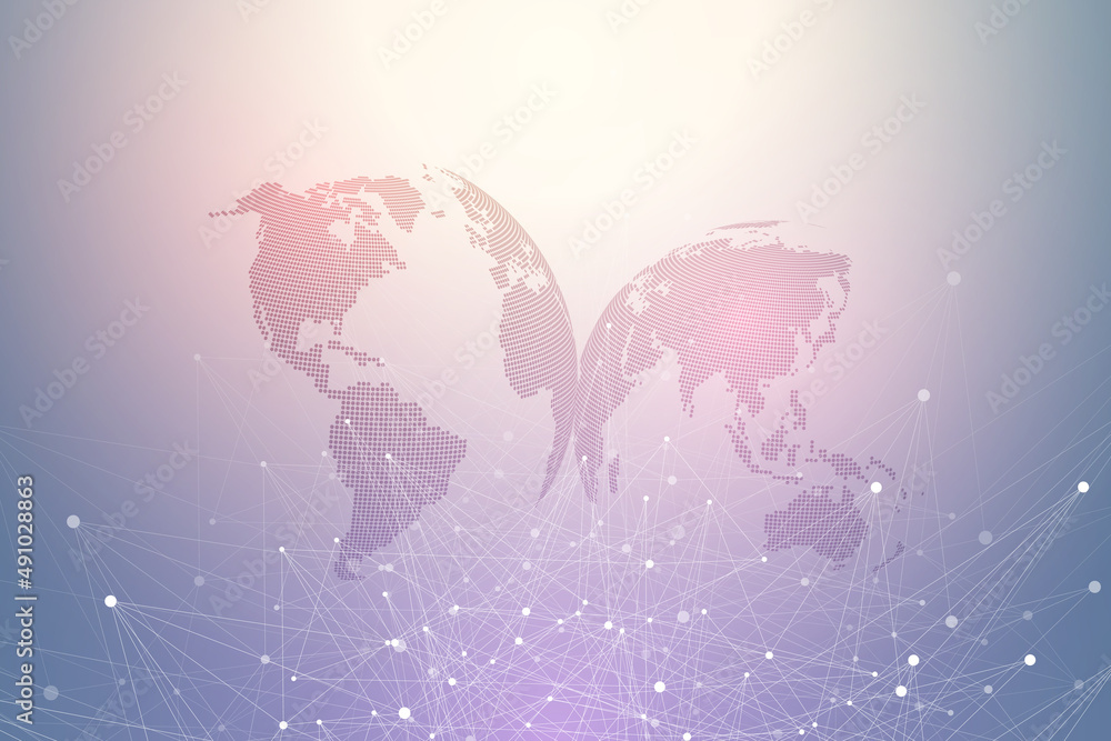 Poster global network connection concept. social network communication in the global business. big data vis