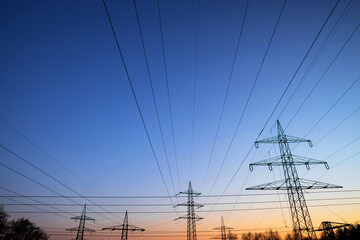 high voltage road evening sky silhouettes