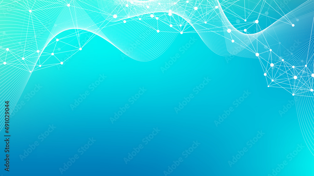 Aufkleber Geometric blue graphic background molecule and communication. Big data complex with compounds. Lines plexus, minimal array. Digital data visualization. Scientific cybernetic illustration.