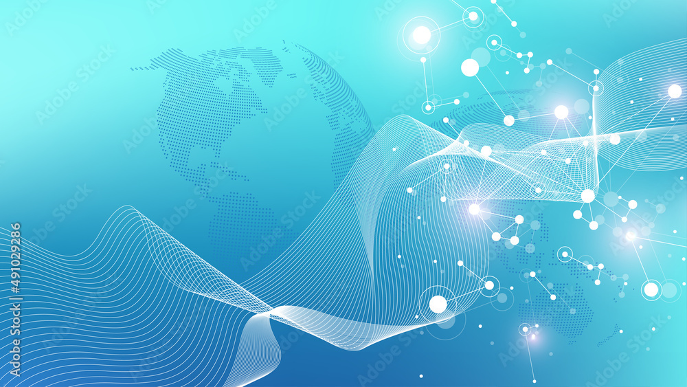 Poster Global network connection. Social network communication in the global business. World map point and line composition concept, illustration.