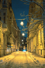streets of Istanbul on winter. winter landscape in İstanbul. Winter landscape covered with snow. New Year`s landscape. Dramatic wintry scene.