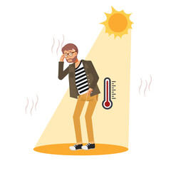 heat stroke concept.Sunstroke and sunburn risk man under burning sun. High temperature ,Hot weather.Summer