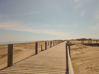 Fototapeta premium pasarela en una playa del delta del ebro