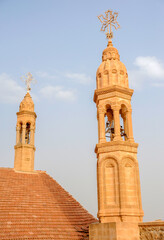 Fototapeta na wymiar View of the bell towers of Mor Gabriel Monastery 