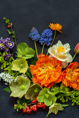 spring flowers on the black background