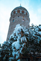 streets of Istanbul on winter. winter landscape in İstanbul. Winter landscape covered with snow. New Year`s landscape. Dramatic wintry scene.