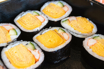 Futomaki sushi, Japanese roll rice egg cucumber and crab sticks