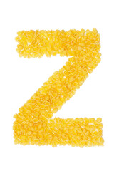 Letter Z made from food on a white background