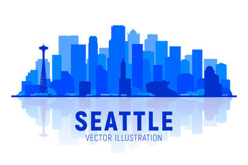 Seattle Washington silhouette skyline vector illustration. Background with a city panorama. Travel picture.