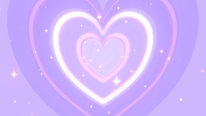 Cartoon style purple hearts with glowing sparkles.