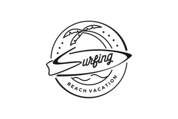 Fototapeta premium Hipster Stamp with Line Art style for Surf Logo design inspiration