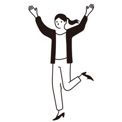 イラストベクター　オフィス　女性　喜ぶ　やったー