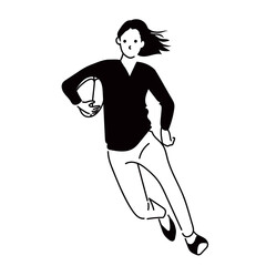 イラストベクター　オフィス　女性　ラグビー　走る　ボール　トライ