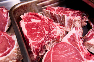 Beef, ribeye, beef, raw meat platter ready to be prepared